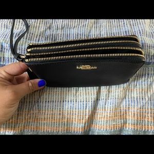 Coach small black wristlet double zipper L6inxW4in